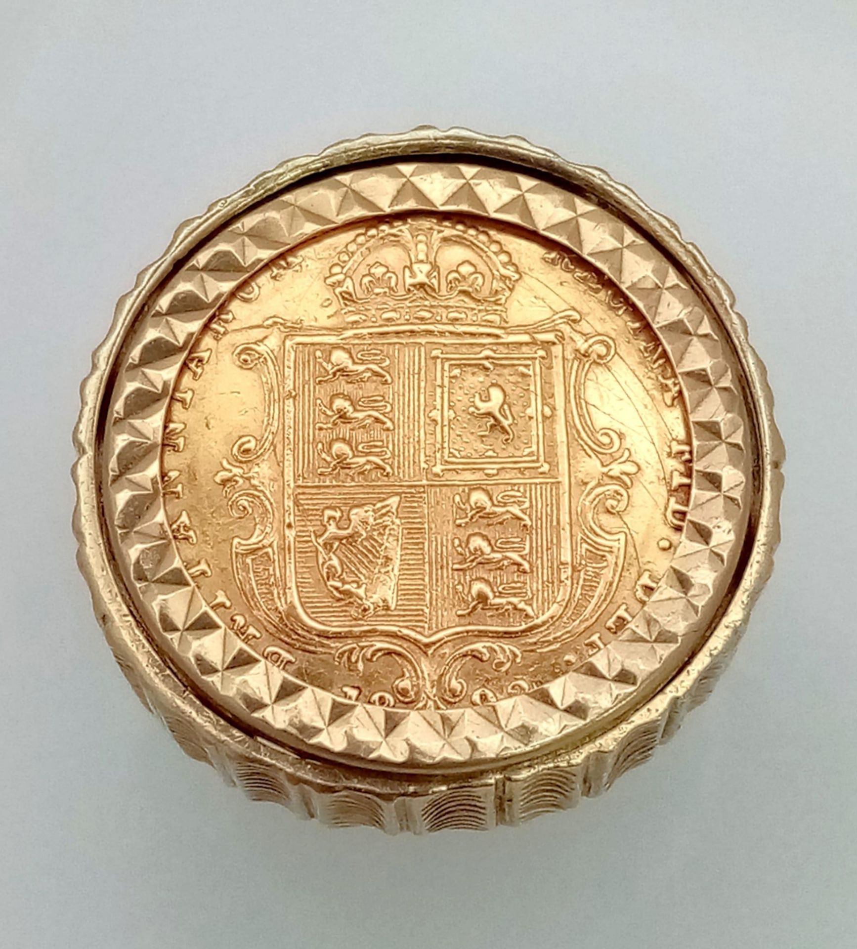 22k yellow gold half sovereign coin with Queen Victoria, dated 1892, set into a 9k yellow gold - Image 2 of 4