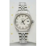 A Rolex Oyster Perpetual Datejust Ladies Watch. Stainless steel bracelet and case - 26mm. White dial