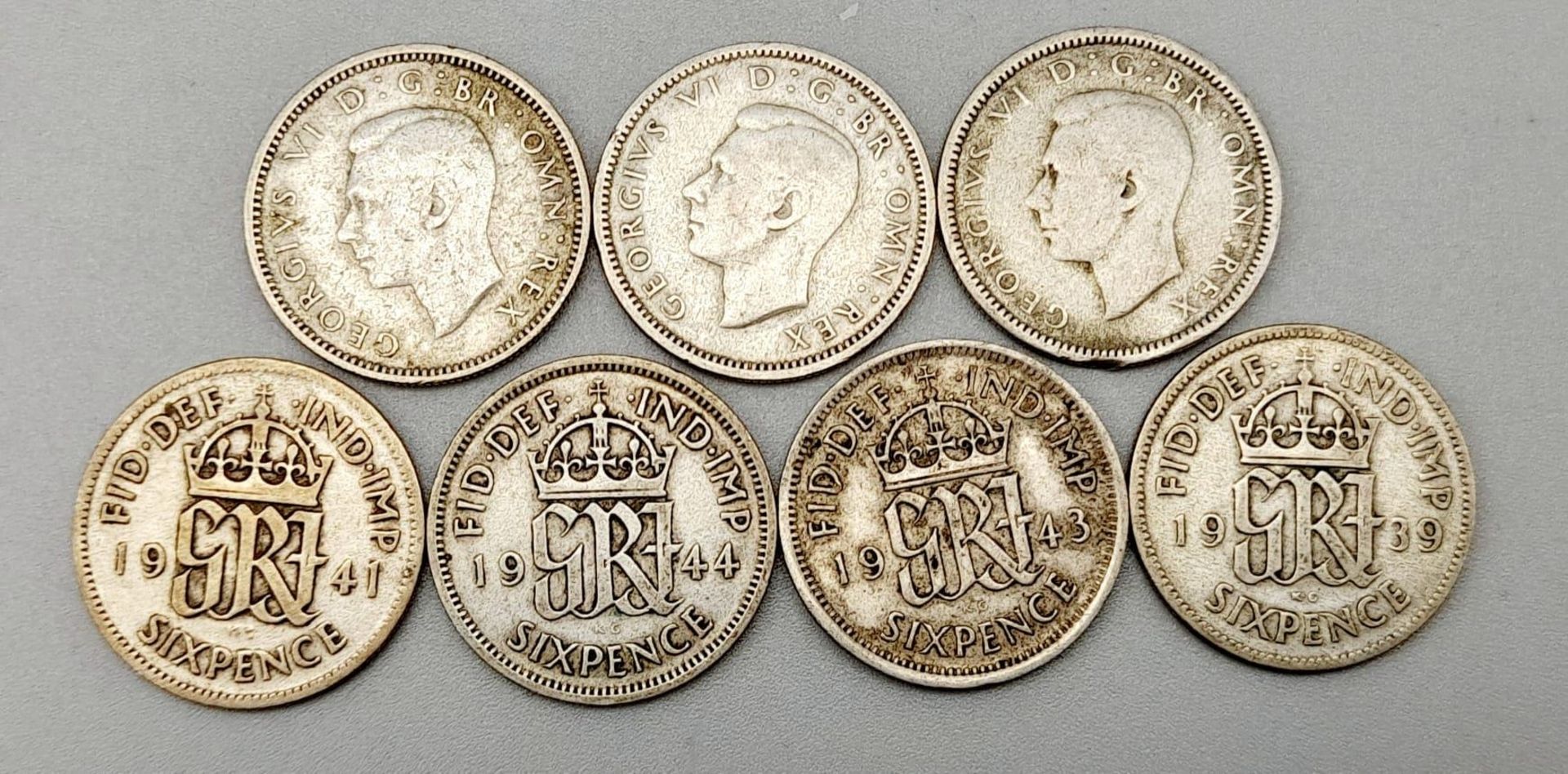 A Rare Full Set of 7 Fine Condition WW2 Silver Six Penny Coins 1939-1945. Inclusive (500 silver - Image 2 of 3