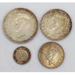 A Parcel of Four 1937 Silver UK Coins with Excellent Aged Toning Comprising; 1 x Half Crown, 1 X 2
