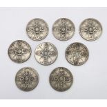 A Set of 8 British Florin Coins, All Dated 1922, Fair to Good Condition. Total Weight 88 grams