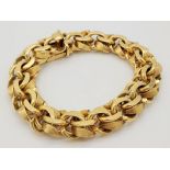 A Solid 14K Yellow Gold Intricate Linked Statement Gents Bracelet. 20cm. 74.91g.