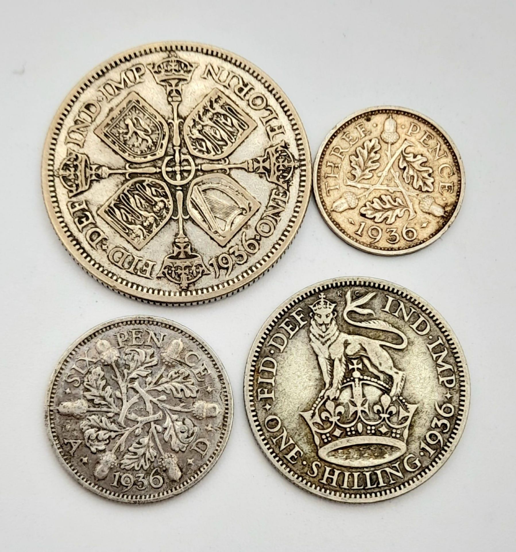 A Parcel of Four 1936 Silver Coins (The Year of the Three Kings) Comprising; One Silver Florin,