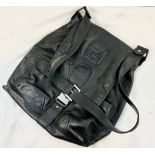 A Fendi Black Leather Shoulder Bag. Belt buckle strap. Double exterior pockets. 43x 42cm. Comes with