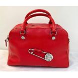 A Versace Red Leather Safety Pin Hand/Shoulder Bag. Red leather with silver-tone hardware.