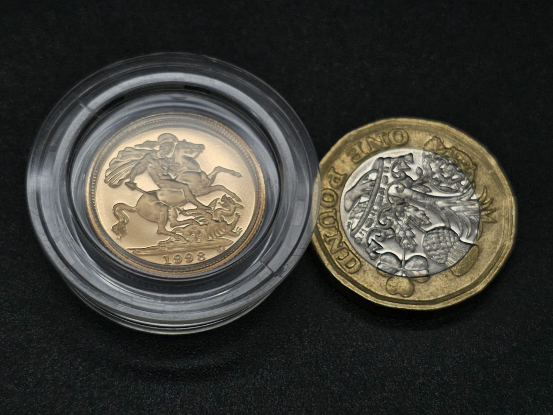 A 1998 Royal Mint 22K Gold Half Sovereign Coin. This limited edition proof coin ( No. 1731) comes in - Image 5 of 8