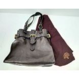 A Mulberry Brown Leather Tote Bag with Dust-Cover. Gold-tone belt buckle decoration. Spacious