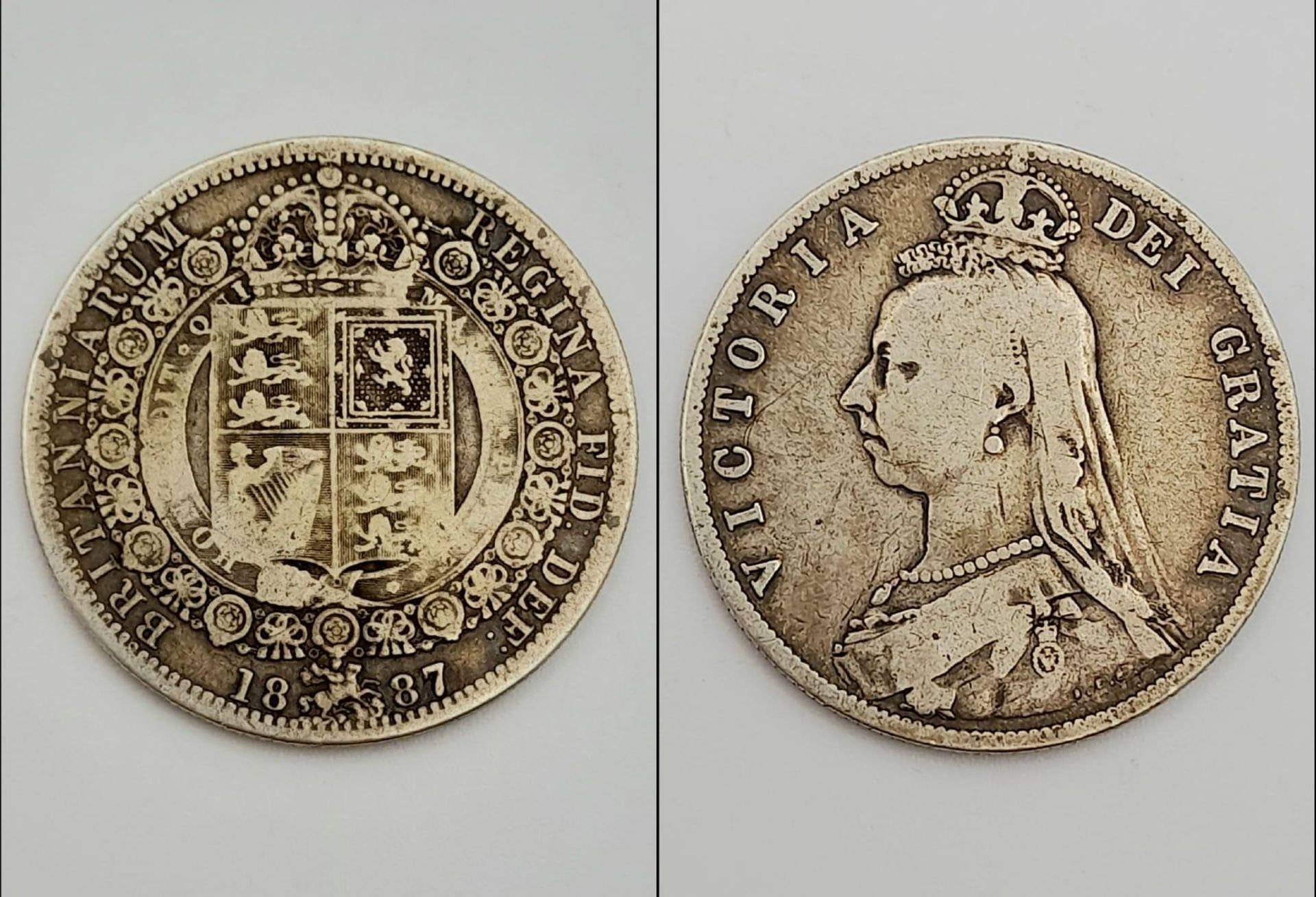 An 1887 UK Queen Victoria Jubilee Head Half Crown Coin. Very Fine Condition (Sheldon Scale).13.57