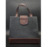 A Mulberry Small Scotchgrain Leather Tote Bag. Black and brown leather. Mulberry textile interior