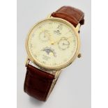 An Excellent Condition Limited Edition 9 Carat Gold Millenium Moonphase Watch by Sewills. Serviced