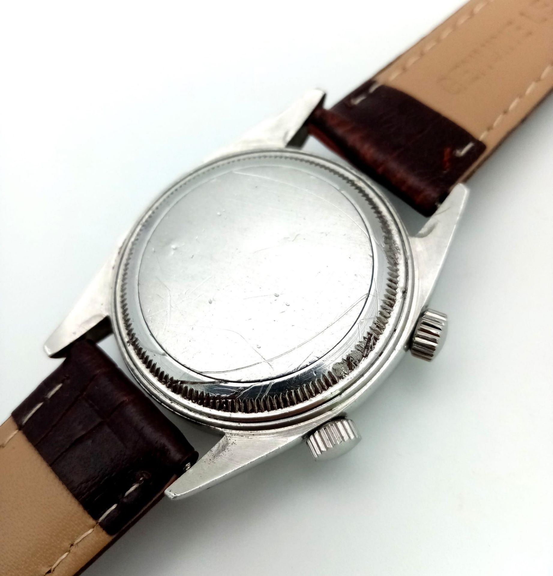 A Very Rare (1950s) Tudor Advisor Alarm Gents Watch. Brown leather strap. Steel case - 34mm. Gilt - Image 5 of 5