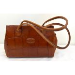 A Mulberry Croc-Embossed Brown Leather Handbag. Three inner compartments with checked textile