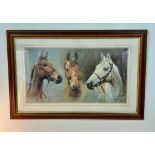 We Three Kings. A Framed S L Crawford Print of Champion Racehorses, Arkle, Desert Orchid and Red