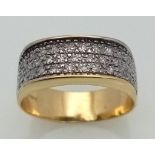 18K YELLOW GOLD DIAMOND BAND RING. 3 ROW 0.25CT DIAMOND. TOTAL WEIGHT 4.73G. SIZE L