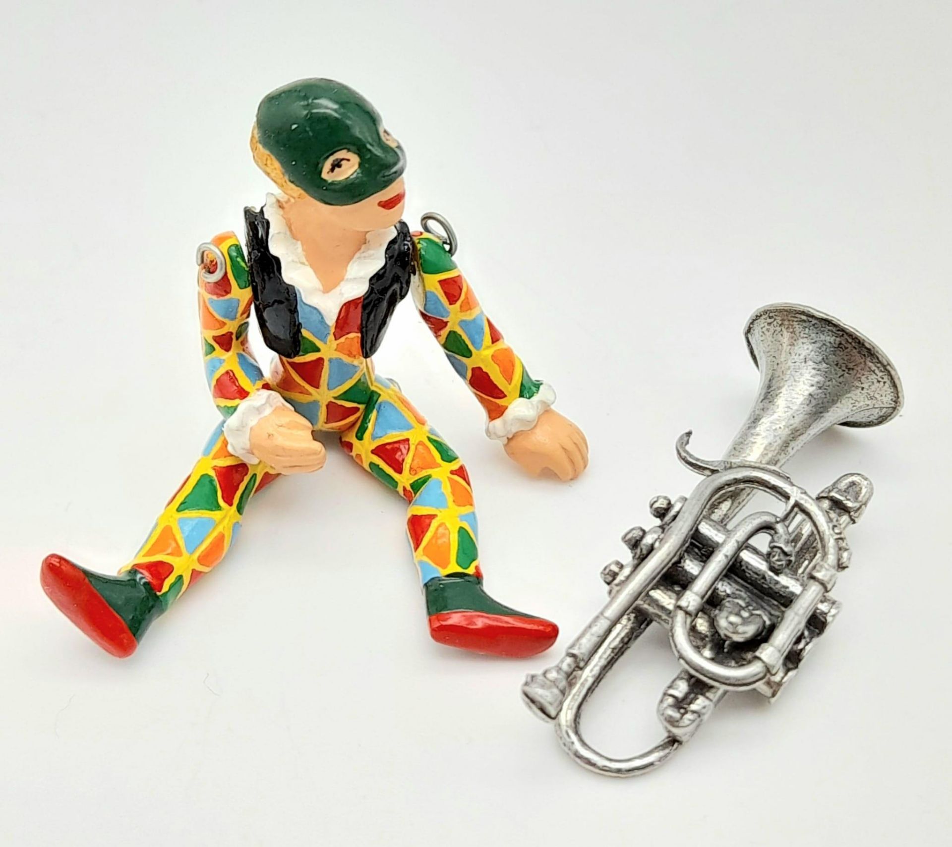 A Vintage Hantel Pewter Miniature Figurine - Harlequin and Trumpet - 5cm