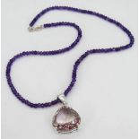 A 95ct Single Strand Amethyst Gemstone Necklace with a Detachable Ametrine (20ct) Pendant set in 925