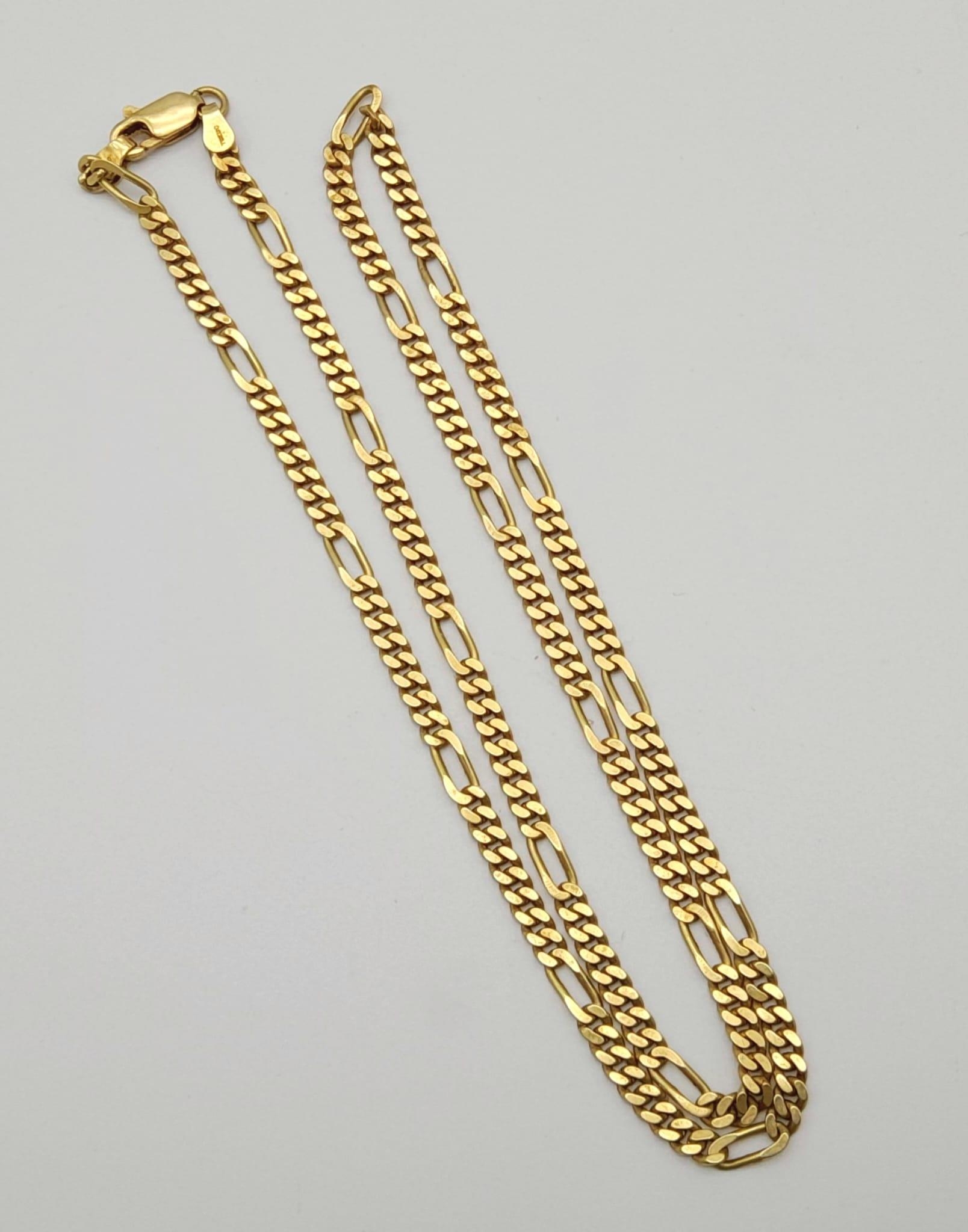 A Vintage 9K Yellow Gold Figaro Link Chain/Necklace. 52cm. 18.43g.