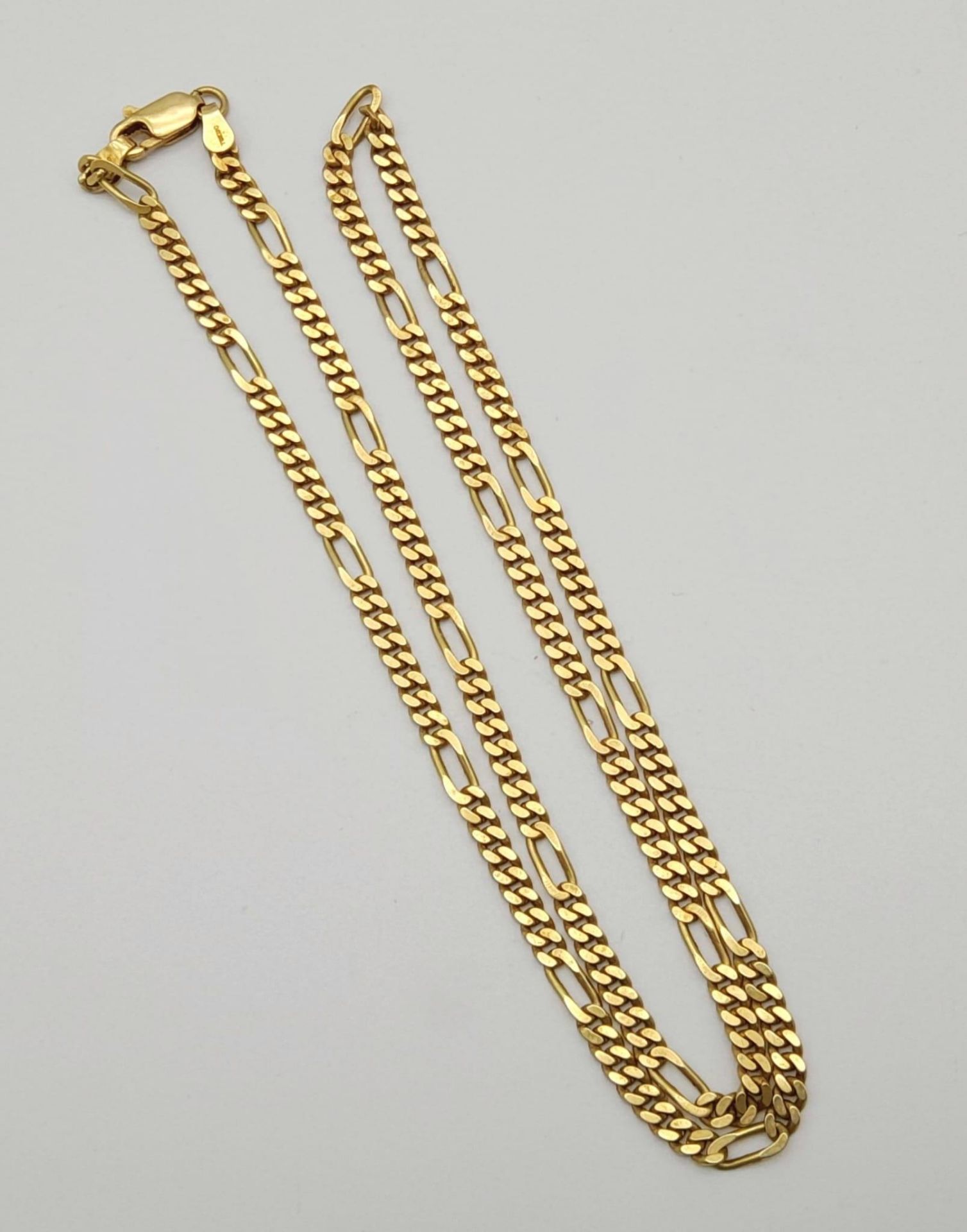 A Vintage 9K Yellow Gold Figaro Link Chain/Necklace. 52cm. 18.43g.
