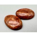 Two rare and very collectable opalised fossil wood cabochons. 12.10 & 13.50 carats, highly