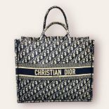 A Christian Dior Grey Oblique Book Tote Bag. Embroidered exterior, spacious interior. Ref: 13139.