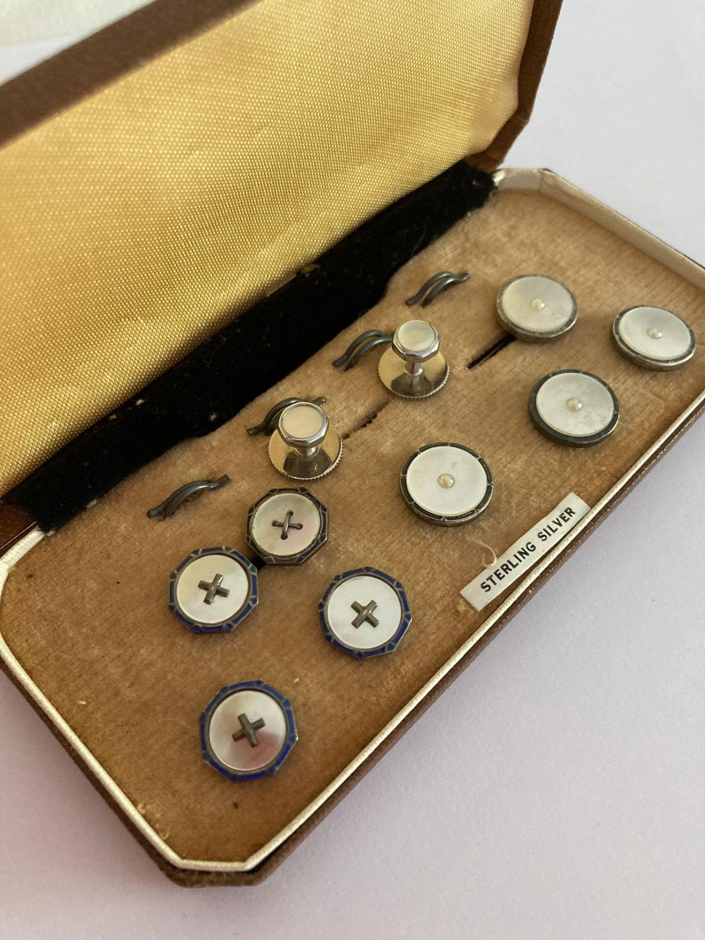Vintage Selection of Gentlemans SILVER buttons and studs some with mother of pearl detail etc in