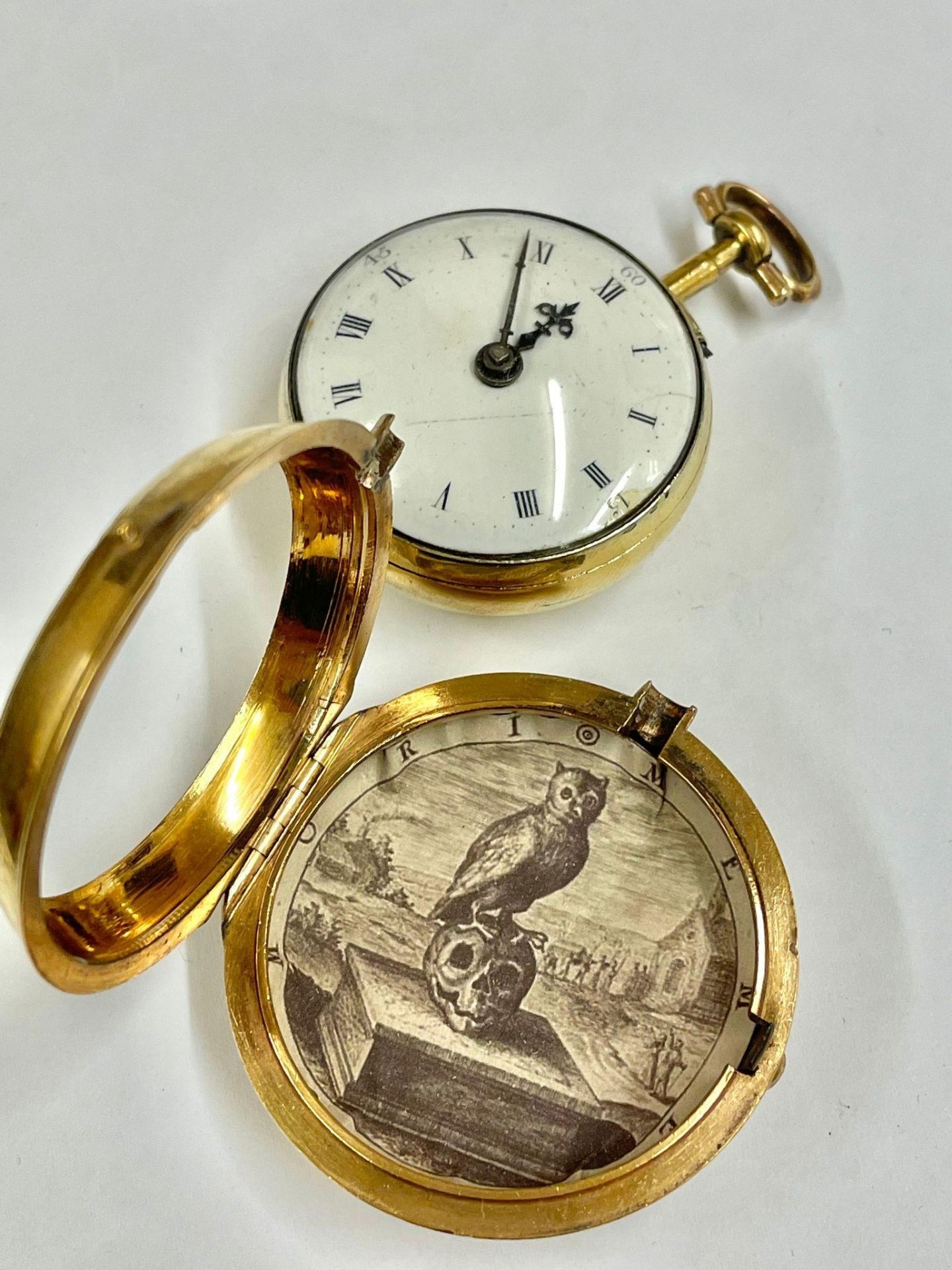 Antique c1700s pair case verge fusee pocket watch , ticking but sold with no guarantees. - Bild 2 aus 6