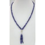 A 106ct Tanzanite Gemstone Single Strand Drop Pendant Necklace with 925 Silver Beads and Clasp. 42cm