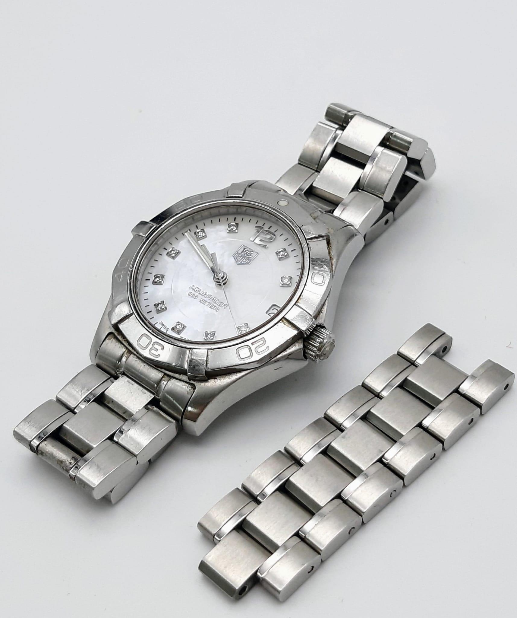 A Tag Heuer Ladies Aquaracer Diamond Watch. Stainless steel strap and case - 33m. Mother of Pearl - Image 6 of 6