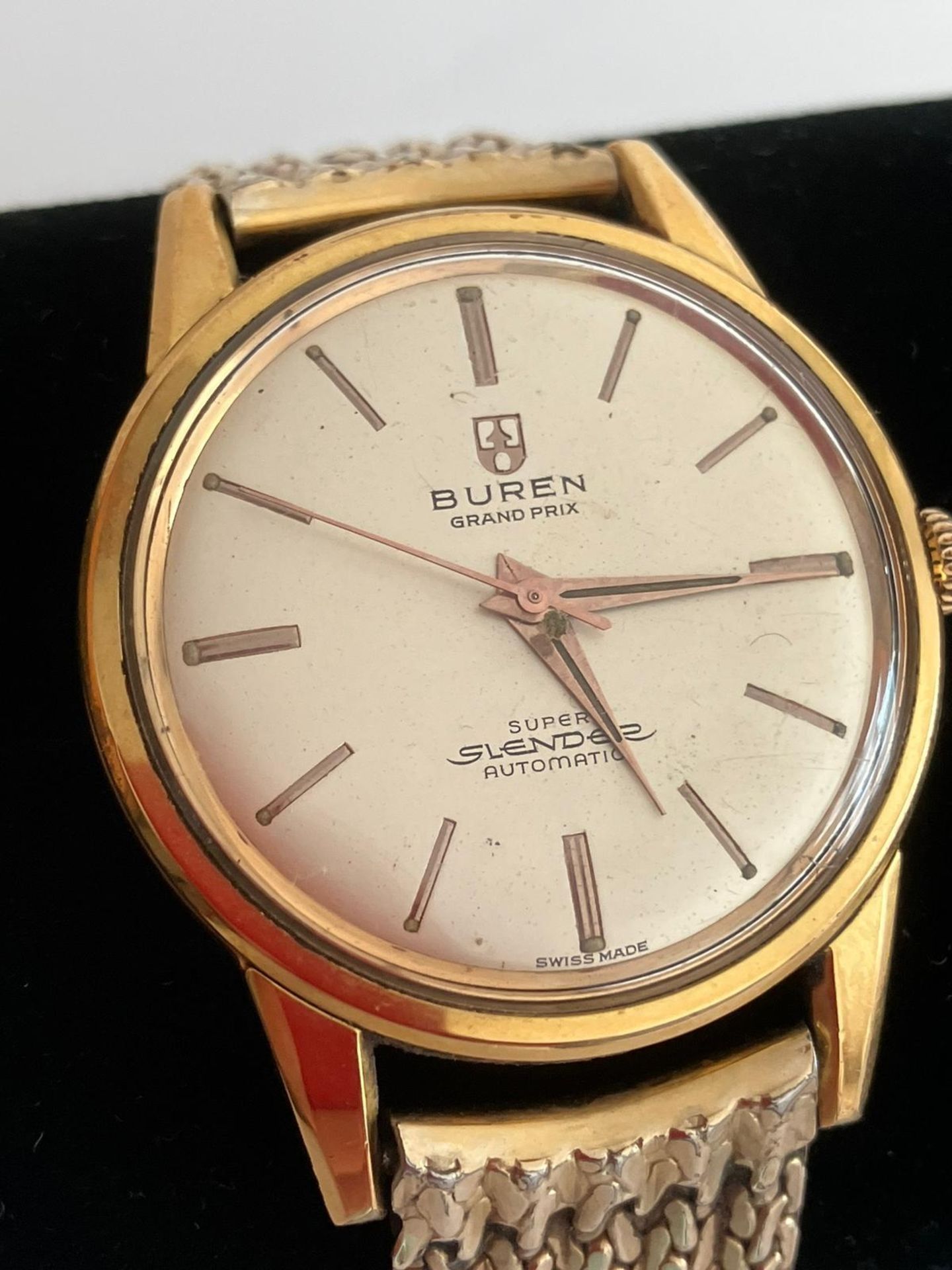 Gentlemans Vintage 1960’s BUREN SUPER SLENDER GRAND PRIX AUTOMATIC WRISTWATCH. 20 Micron GOLD