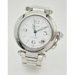 A CARTIER STAINLESS STEEL AUTOMATIC MID SIZE UNISEX WATCH WITH BOX AND PAPERS IN EXCELLENT CONDITION