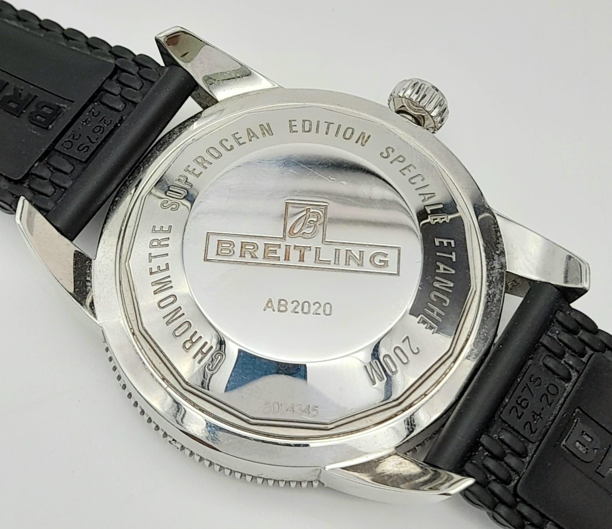 A BREITLING "SUPER-OCEAN" AUTOMATIC CHRONOMETER WITH BOX AND PAPERS IN EXCELLENT CONDITION. 45mm - Image 8 of 23