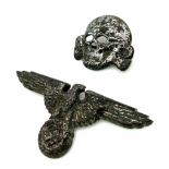 3rd Reich Waffen SS Cap Eagle and Skull Badge. Found in Eastern Europe.