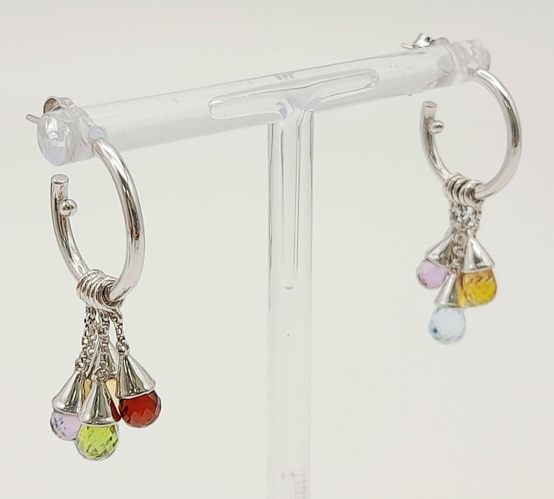 18K WHITE GOLD MULTI GEMSTONE SET EARRINGS 8.1G - Bild 5 aus 7