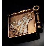 A Rare Victorian 15K gold (tested) and enamel Oddfellows watch fob- pendant. IOOF - Independent
