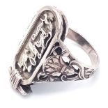 STERLING SILVER EGYPTIAN REVIVAL PHARAONIC CARTOUCHE RING WITH HIEROGLYPHICS SHOULDERS DECORATED