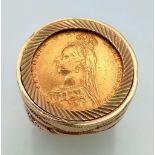 A 22K Gold 1891 Queen Victoria Full Sovereign Ring. This antique coin is set in a heavy 9k yellow