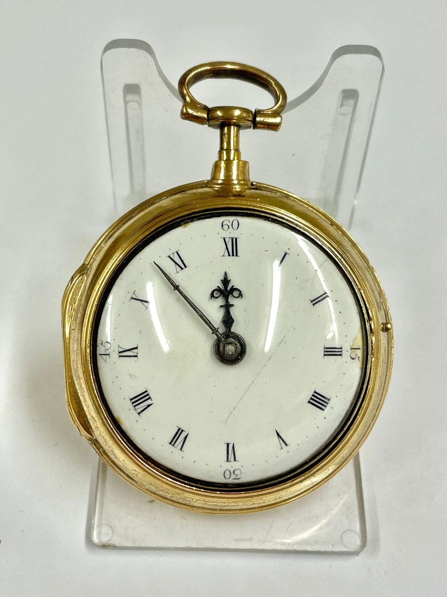 Antique c1700s pair case verge fusee pocket watch , ticking but sold with no guarantees.