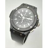 THE HUBLOT"BIG BANG" CHRONOGRAPH WITH 3 SUBDIALS , SKELETON BACK AND HUBLOT DIVERS STRAP , IN