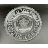 A piece of British History: A 19th Century, glass plate (diameter: 24 cm) commemorating Queen