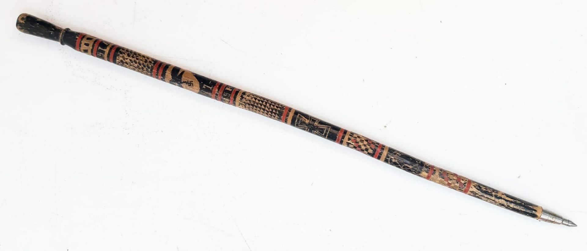 WW2 German “Wolchow” Stick. Hand carved folk art from wood of the trees on the Wolchow River,