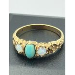 Hallmarked vintage 9 carat GOLD RING Having TURQUOISE and OPAL gemstones set to top. Complete with
