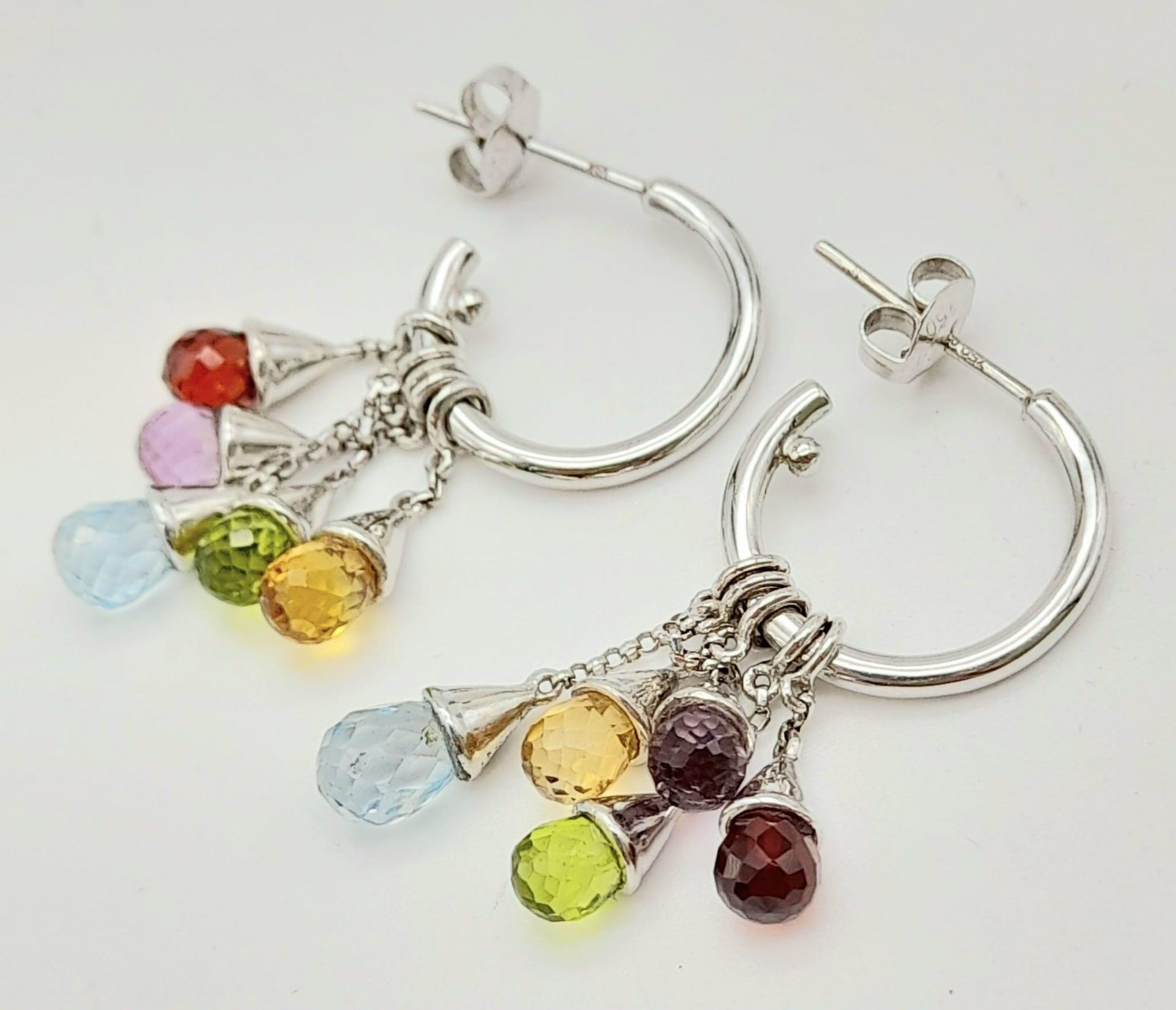 18K WHITE GOLD MULTI GEMSTONE SET EARRINGS 8.1G