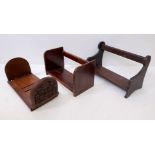 An Antique Hand-Carved, Folding Book-slide and Two Vintage Desktop Bookshelves. There is a small