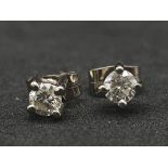 18K WHITE GOLD DIAMOND SOLITAIRE STUD EARRINGS 0.40CT TOTAL 1.3G