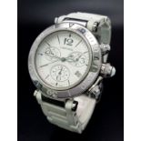 PASHA DE CARTIER STAILESS STEER CHRONOGRAPH WITH 3 SUBDIALS AND CARTIER RUBBER STRAP ...READY TO