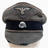 3rd Reich Waffen SS Trikot Crusher Cap with White Piping. A real “been there” example.