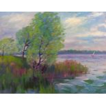 A Oil Painting of, By the river, By Peter Tovpev. №Dobr 198 *** ABOUT THIS PAINTING *** * TITLE: "By