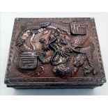 A vintage metal dragon trinket box with wooden liner. Made in Japan on the bottom. 8.2 × 6.5 × 4cm.