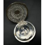 A Unique Vintage Middle Eastern Silver Filigree Palm Detailed Mirror Compact 7cm Diameter 103 grams.