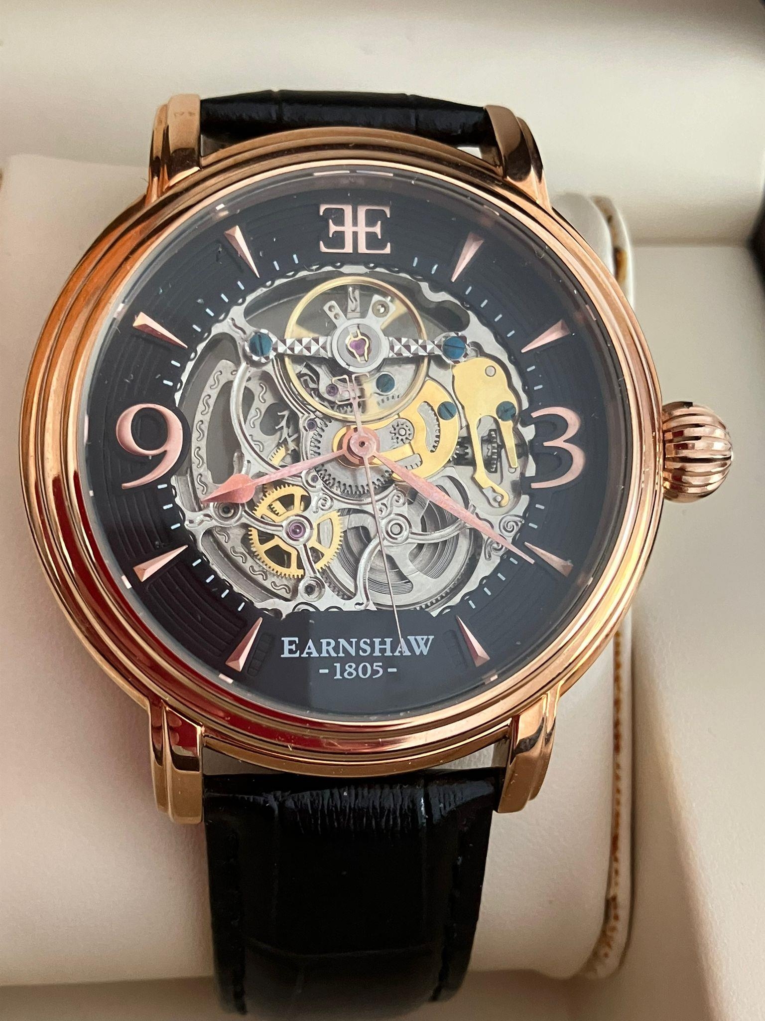 Gentlemans THOMAS EARNSHAW AUTOMATIC WRISTWATCH WB139711. Having large skeleton face and back.
